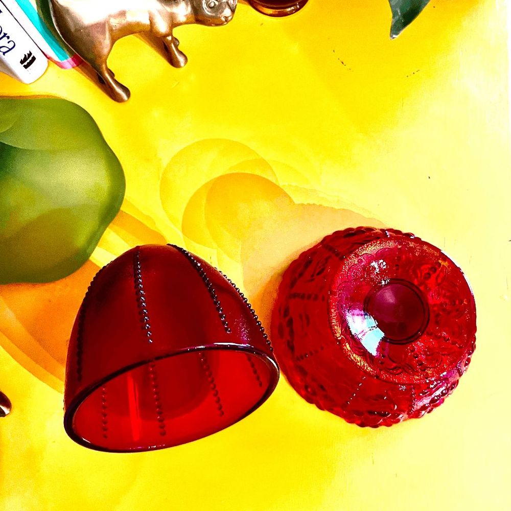 Vintage Fenton Daisy Beaded Amberina Glass Fairy Lamp - Picture 5 of 6